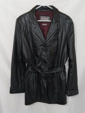 Wilsons Leather Womens L Black Leather Belted Jacket Thinsulate Liner Vintage